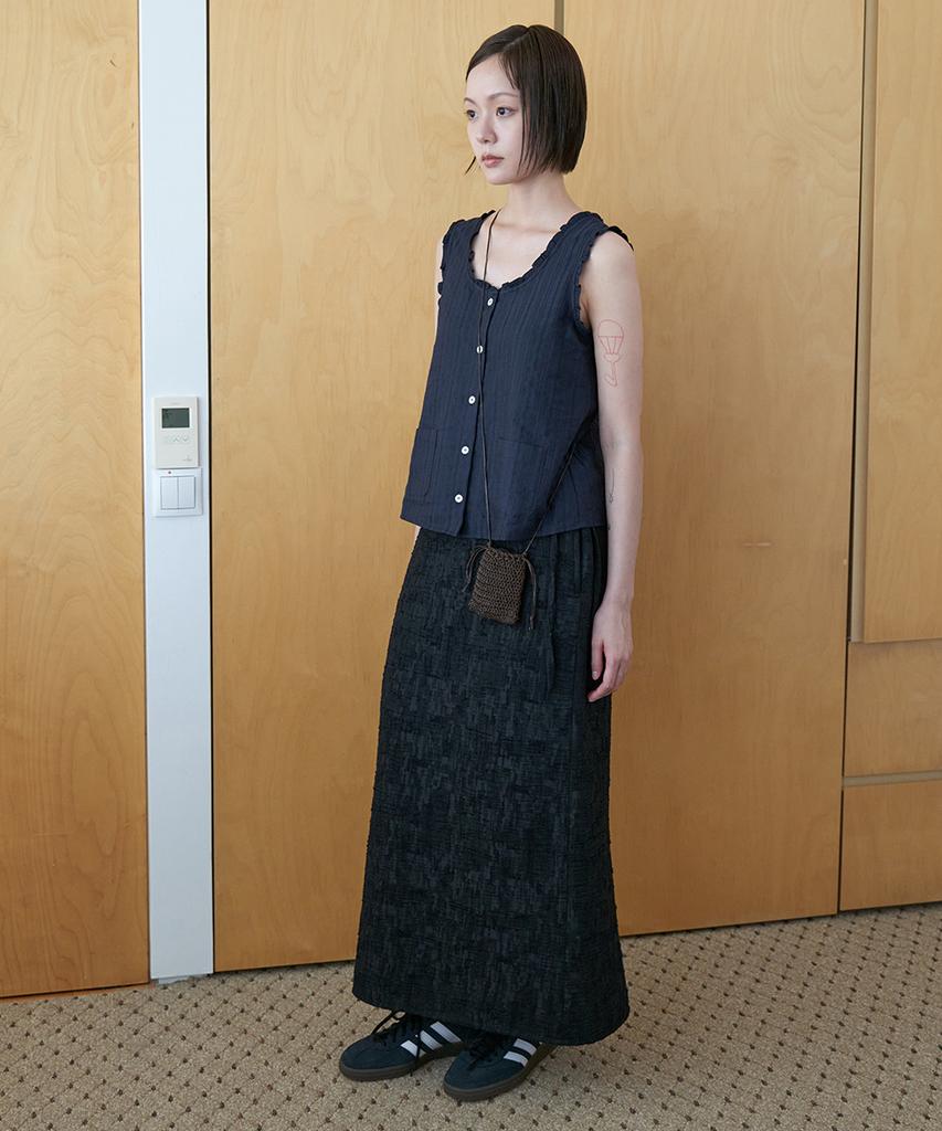 Step Around Tweed Drawstring Long Skirt_Black