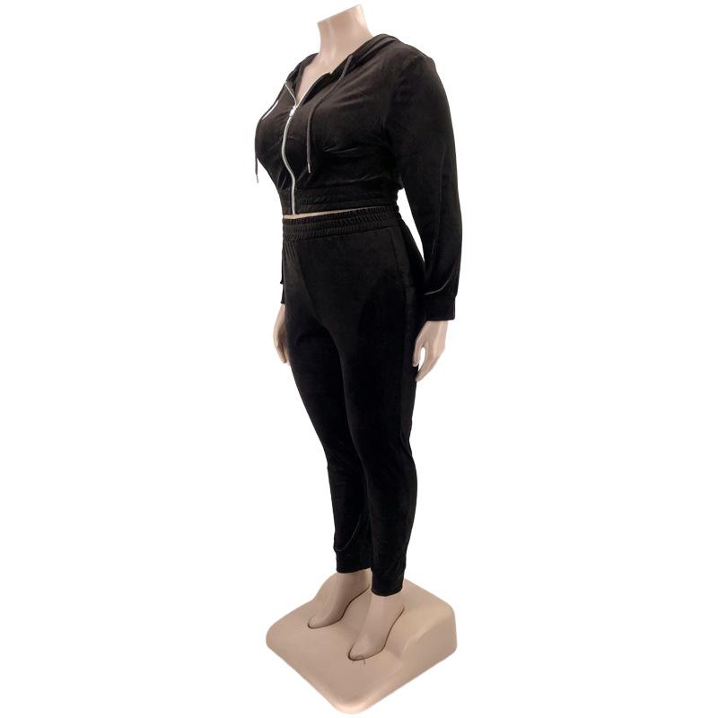 Весенне-осенний эластичный бархатный тонкий большой женский костюм из двух частей