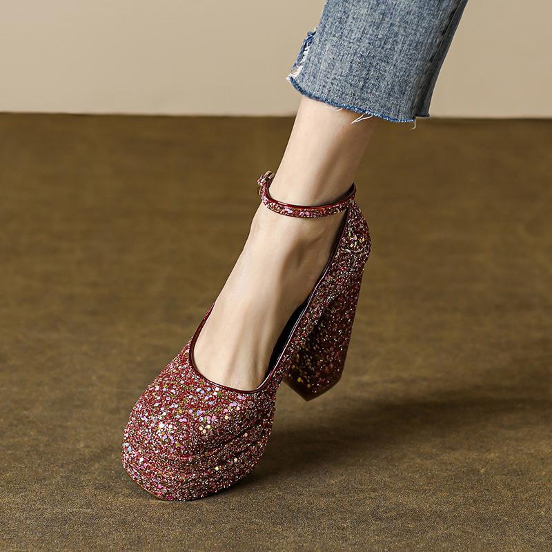 Толстый каблук водонепроницаемые стол высокие каблуки красные свадебные туфли свадебное платье Xiuhe два наряда свадебные хрустальные туфли банкетное платье туфли