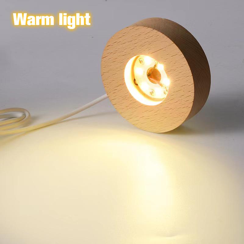 Wooden Led Light Display Base Glass Resin Art Ornament Wooden Night Lamp