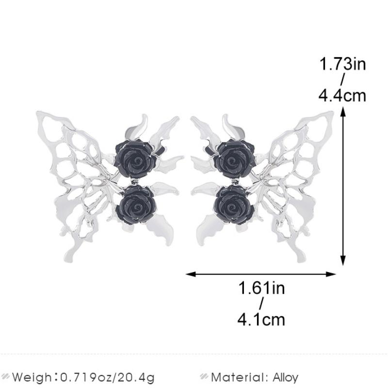 New European and American Dark Hollow Butterfly Rose Earrings with Cold Style Gothic Earrings