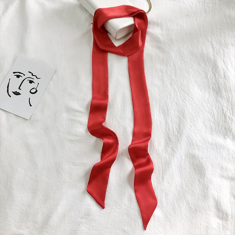 Women's Solid Silk Ribbon Scarf: Thin, Long, Narrow Neck Tie & Shirt Accessory