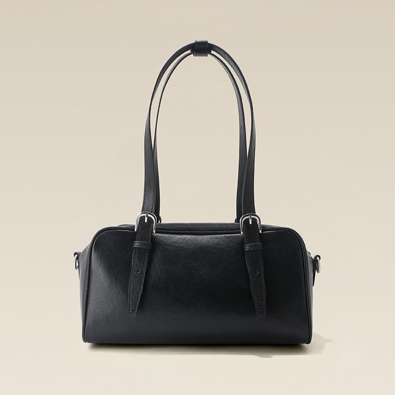 Bowling Bag Women's Fur Leather Bag Cowhide Yo Yo Casual Large Capacity Commuter Boston Portable Messenger Shoulder Bag