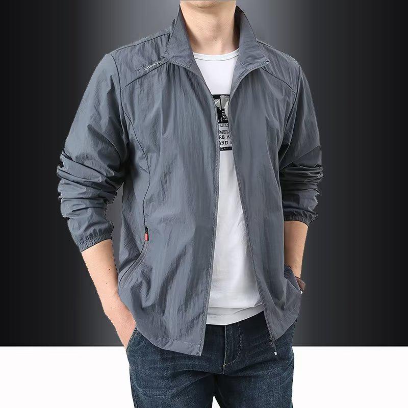 Men's Summer Stand Collar Sun Protection Windbreaker - Breathable, Hoodless, Outdoor Sports Jacket