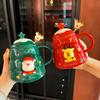 New Christmas Mug with Lid Spoon Cute Ceramic Water Cup for Girls with High Appearance Cartoon Office Cup