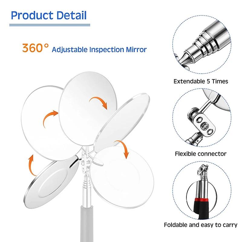 Портативное телескопическое гибкое смотровое зеркало со светодиодной подсветкой, регулируемое вращение на 360 градусов, автоматический ручной инструмент