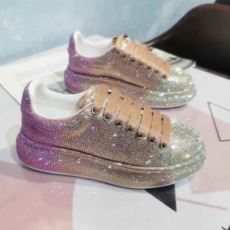 Autumn Women Platform Shoes Crystal Colo Silver Shoes for Women Shining Crystal Sneakers Trend Casual Luxury Rhinestone Shoes