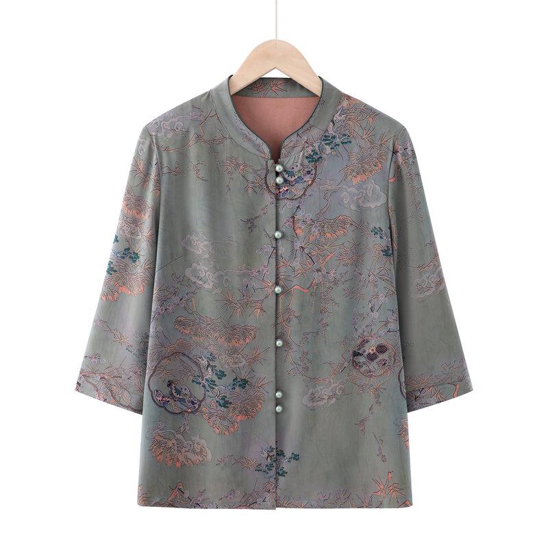Yuzhaolin Women's Casual Stand Collar 3/4 Sleeve Shirt for Seniors