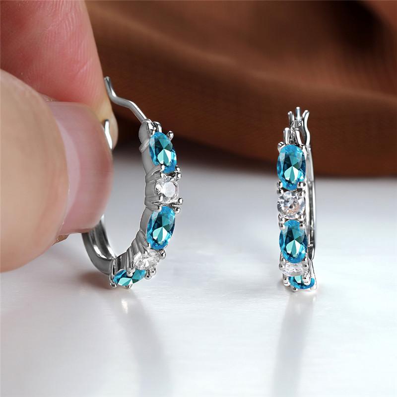 Овальные королевские синие красные розовые фиолетовые зеленые круглые серьги-кольца для женщин с белым цирконием маленькие свадебные украшения