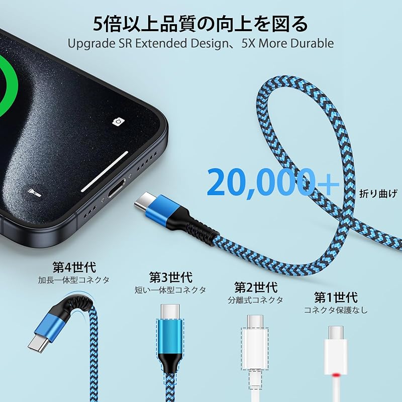 Ocbuo USB Type C Charging Cable PD Compatible 20W Fast Charging Iphone16 Type C Cable Short 30cm+long 1.8m C-USB C Cable Heavy Duty Nylon Android