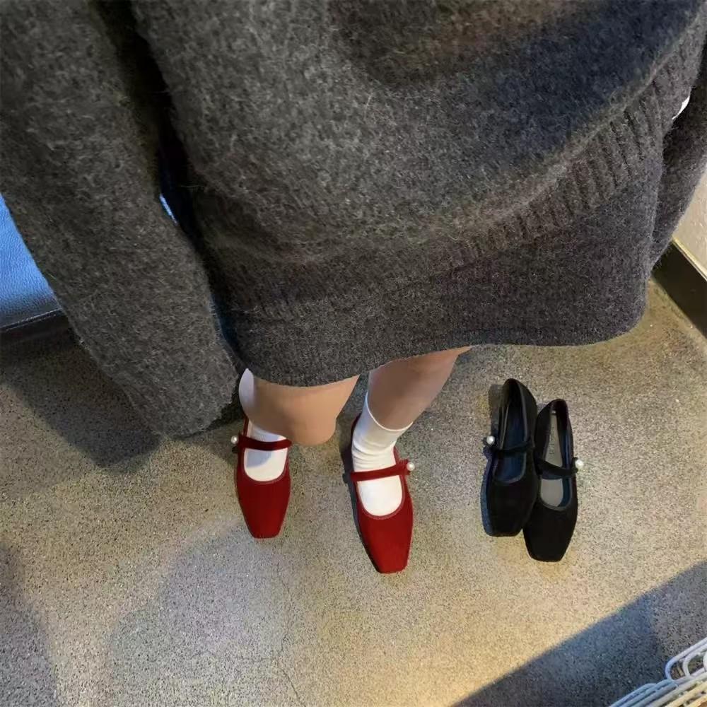Модные бархатные туфли Мэри Джейн для женщин, ручная строчка, повседневная уличная одежда, балетки, туфли-лодочки, женские однотонные красные тканевые туфли, лоферы