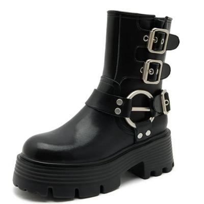 Модные 6,5 см натуральная кожа женские металлические мотоциклетные сапоги дышащие ботинки на платформе женская обувь женские осенние ботильоны в стиле панк