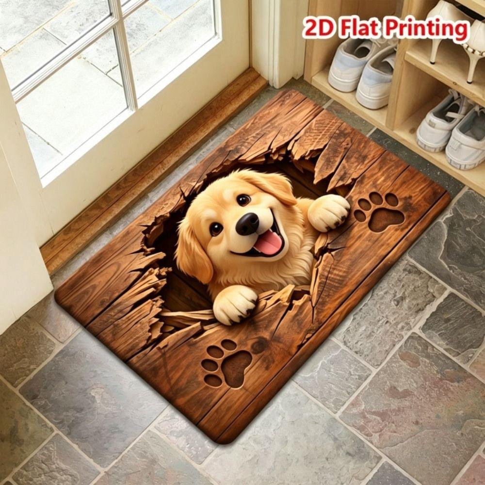 Quick-dry Bathroom Floor Mat Diatomite Absorbent Rug Lovely Dog Print Doormat Entryway