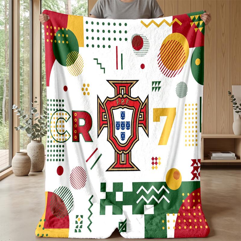 Portugal Football Printed Flannel Blanket Skin Friendly Warm Decorative Throw for Indoor Couch Bed Daily Use
