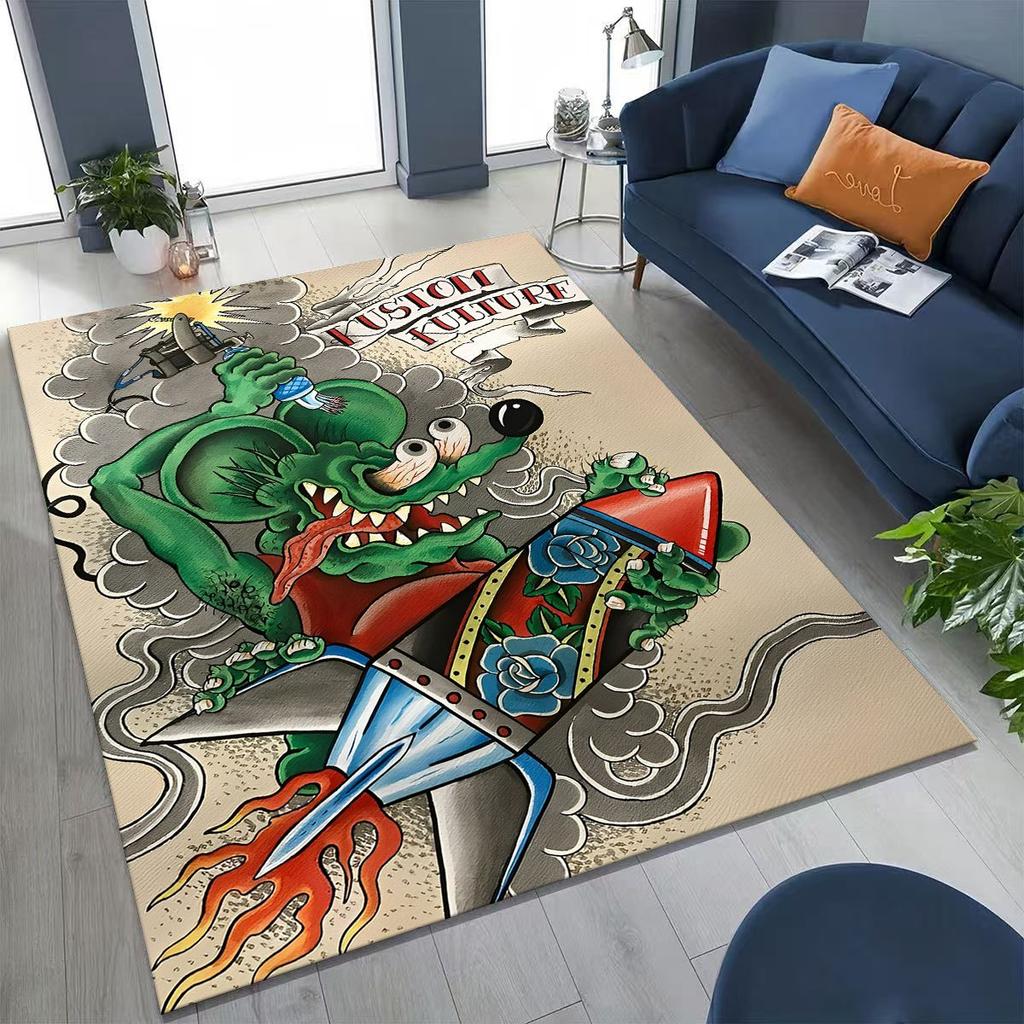 3D Бунтарский RAT FINK Автомобили Знак Мультяшный Ковер для Спальни Гостиной Дивана Дома Декор Приветственный Коврик, Большой Детский Игровой Нескользящий Напольный Коврик