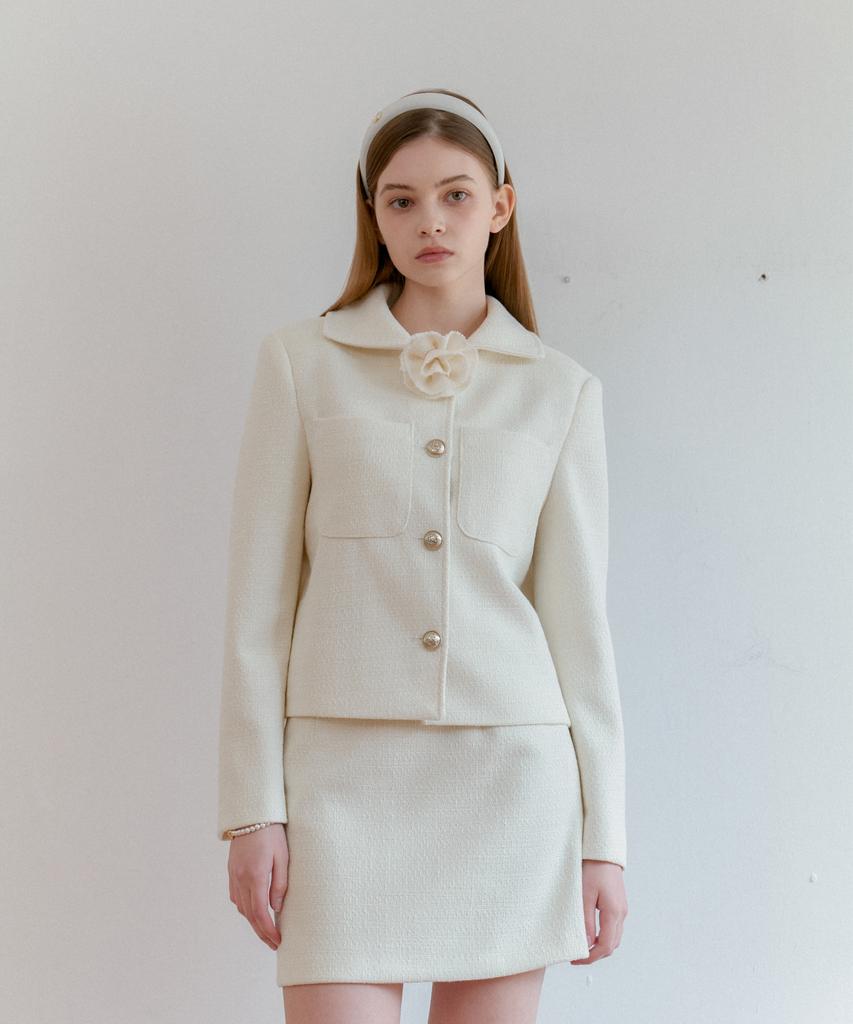 Anoetic Classic Tweed Skirt_Ivory