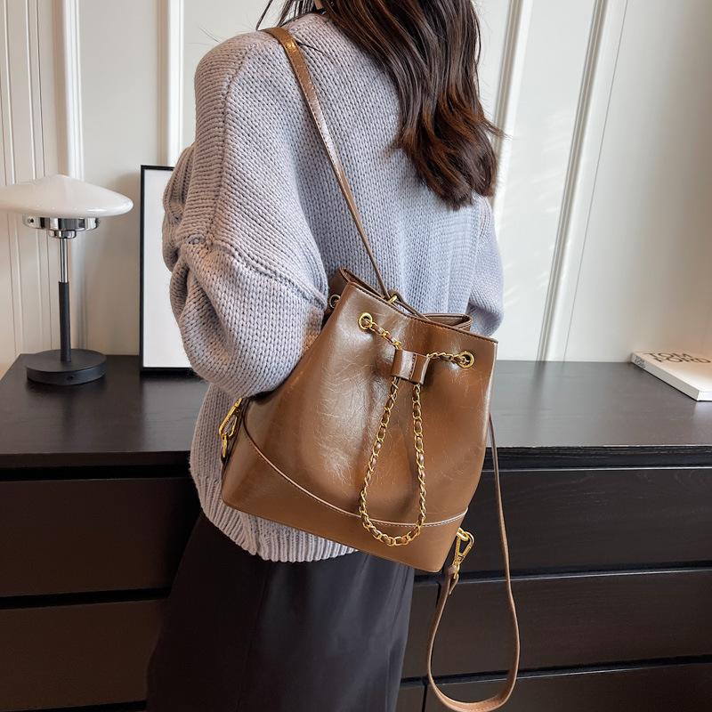 Весенне-летняя повседневная текстурная сумка-рюкзак большой вместимости, женский новый ретро дорожный рюкзак, одноплечевая сумка-ведро