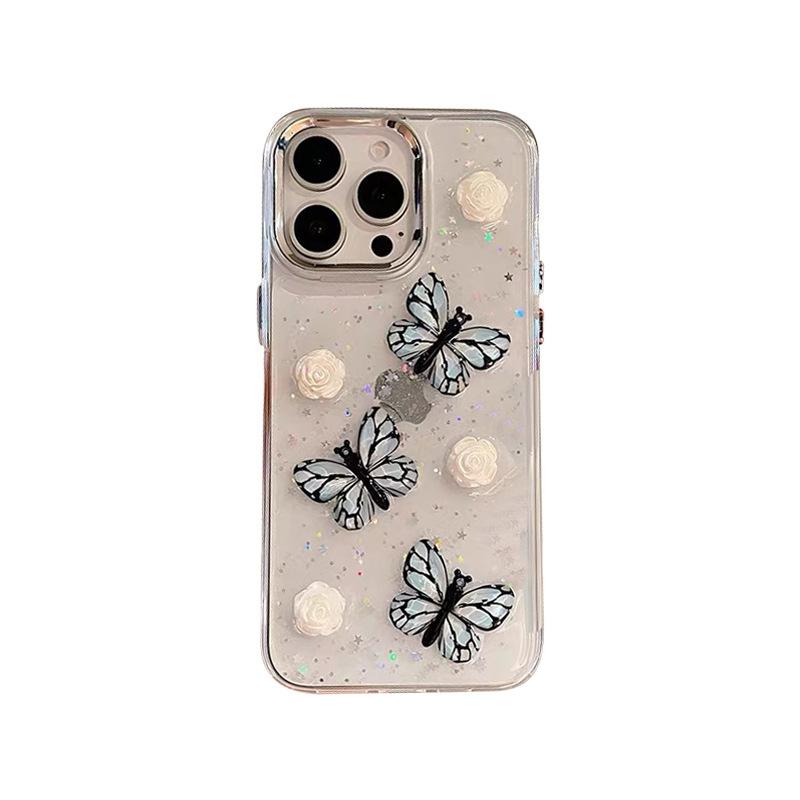 Dropped Glitter Star Glitter Butterfly Phone Case for IPhone 17 Promax Flowers for Apple 15 Women 14