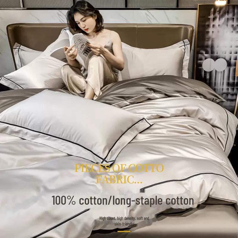 Роскошный комплект из 4 предметов из длинноволокнистого хлопка Синьцзяна: Осенне-зимние простыни, пододеяльники и постельные принадлежности