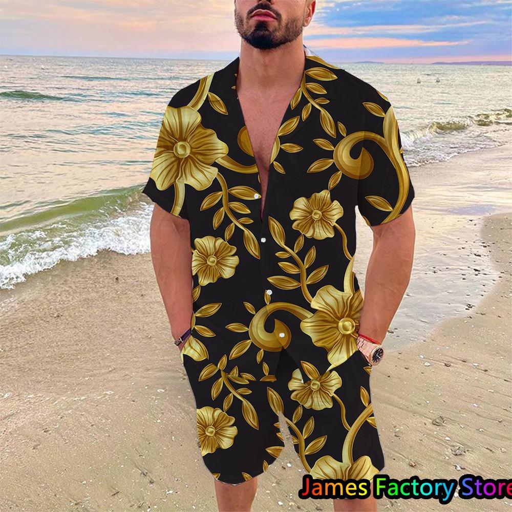 Новый мужской комплект пляжной рубашки Coconut Tree в гавайском стиле с короткими рукавами и шортами, повседневный комплект для отпуска