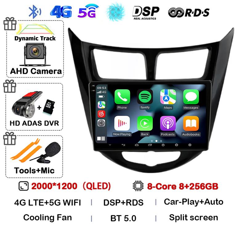 Android 14 Carplay Auto WIFI+4G автомобильное радио для Hyundai Solaris Verna Accent 1 2010-2016 мультимедийный проигрыватель GPS головное устройство стерео BT