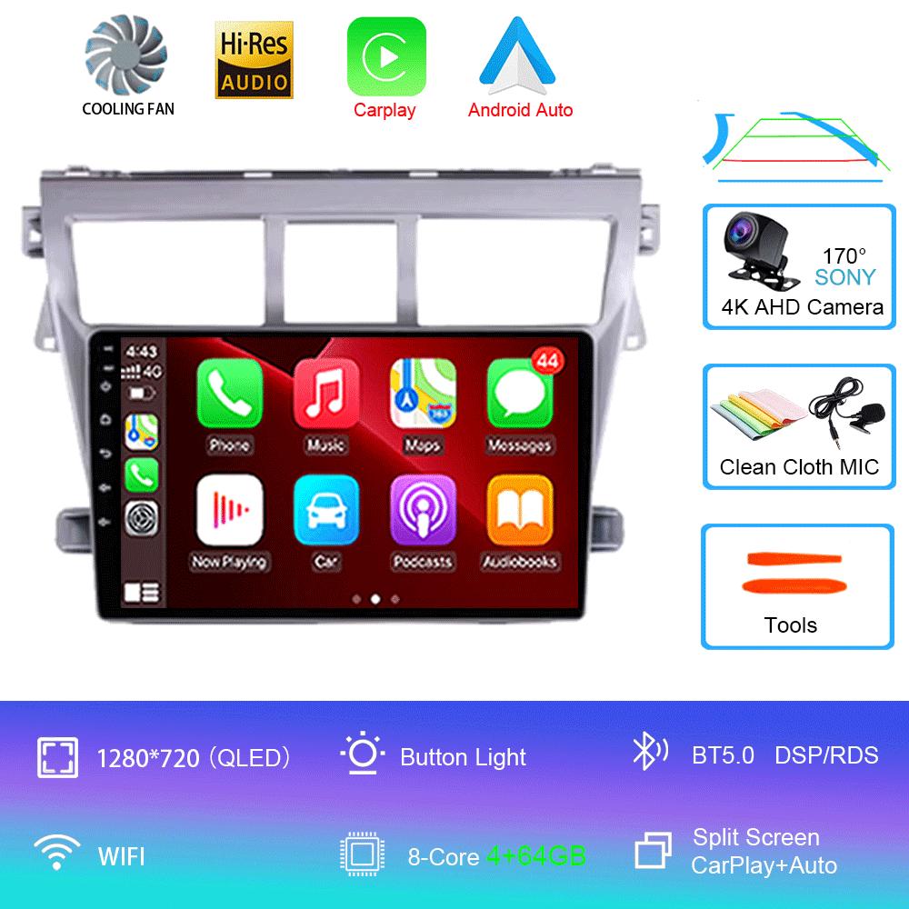 Для Toyota Vios Yaris 2007 2008 - 2012 9-дюймовый автомобильный стерео радио мультимедийный видеоплеер Android 14 Auto Carplay GPS навигация