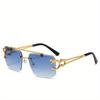 Vintage Rimless Metal Sunglasses Men Women Fashion Oversized Square Shades Leopard Rimless Eyewear Double Bridge Gradient Ocean Sun Glasses