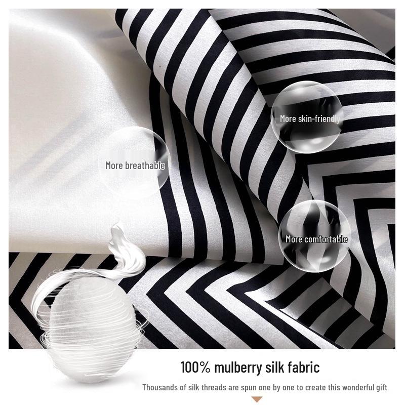 Elegant Striped Silk Scarf: Large Square for Women’s Spring & Autumn, Versatile Sunscreen, Mulberry Silk 90 Shawl
