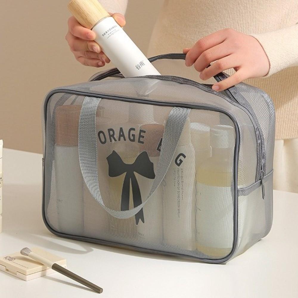 Large Capacity Mesh Cosmetic Bag Bow Travel Bathing Kit Fashion Toiletry Storage Bag Ladies