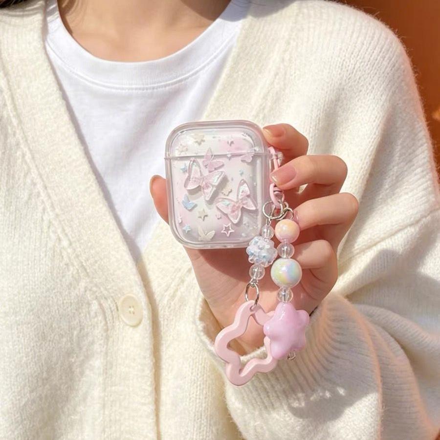 3D градиентный узор с бабочками и цветами Чехол для наушников AirPods 4 3 2 1 Pro2 Жесткий ПК чехол для AirPods 4 4-го Pro 2-го Coque FundasЦветочный кулон
