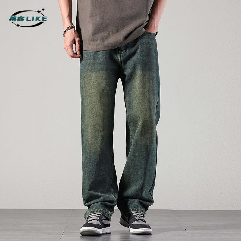 Американские уличные ретро мужские джинсы высокого класса прямые джинсы мужские простые свободные длинные брюки из денима