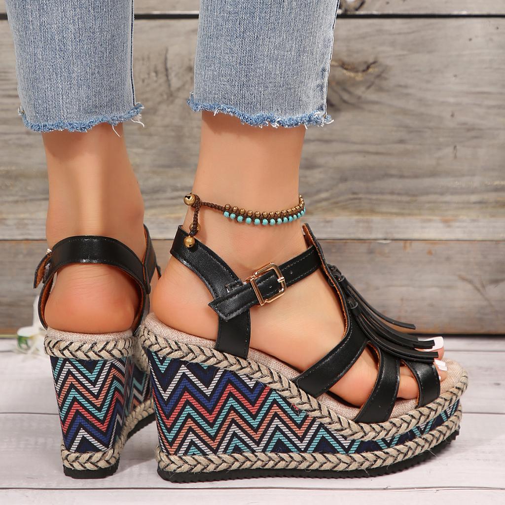 Thick Bottom Tassel Gladiator Sandals for Women Summer Ankle Strap Wedge Heels Sandals Woman Goth Chunky Platform Sandalias