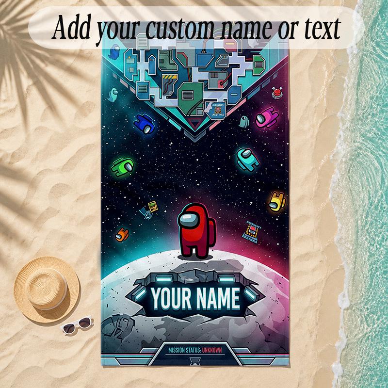 Beach TowelAmong Us Custom Name Text Personalized Soft Towel for Beach Pool Indoor Home Decor Gift