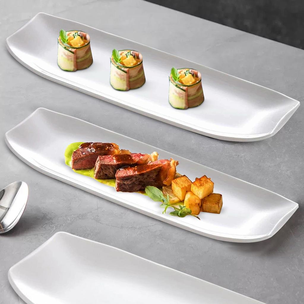 Porcelain Rectangular Dinner Platters, 13 Inch Rectangle Serving Plates for Sushi, Snacks, Cake, Meat & Appetizers, Set of 4