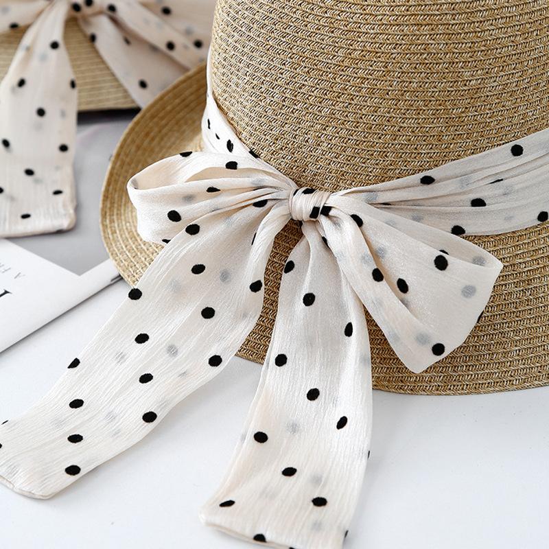 Lace streamer bow decoration big eaves straw hat women's seaside vacation travel sunscreen big eaves bucket hat