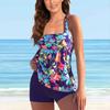 Women's Swimwear Tankini 2 Piece Swimsuit Black and White Blocks Print Vacation Bathing Suits