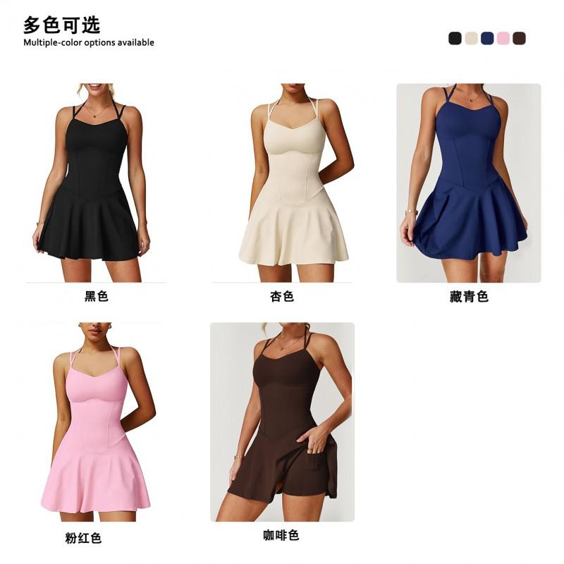Womens Seamless Yoga Tennis Skort With Built-in Pad Anti-See-Through Sport Short Dress Gym Running Badminton