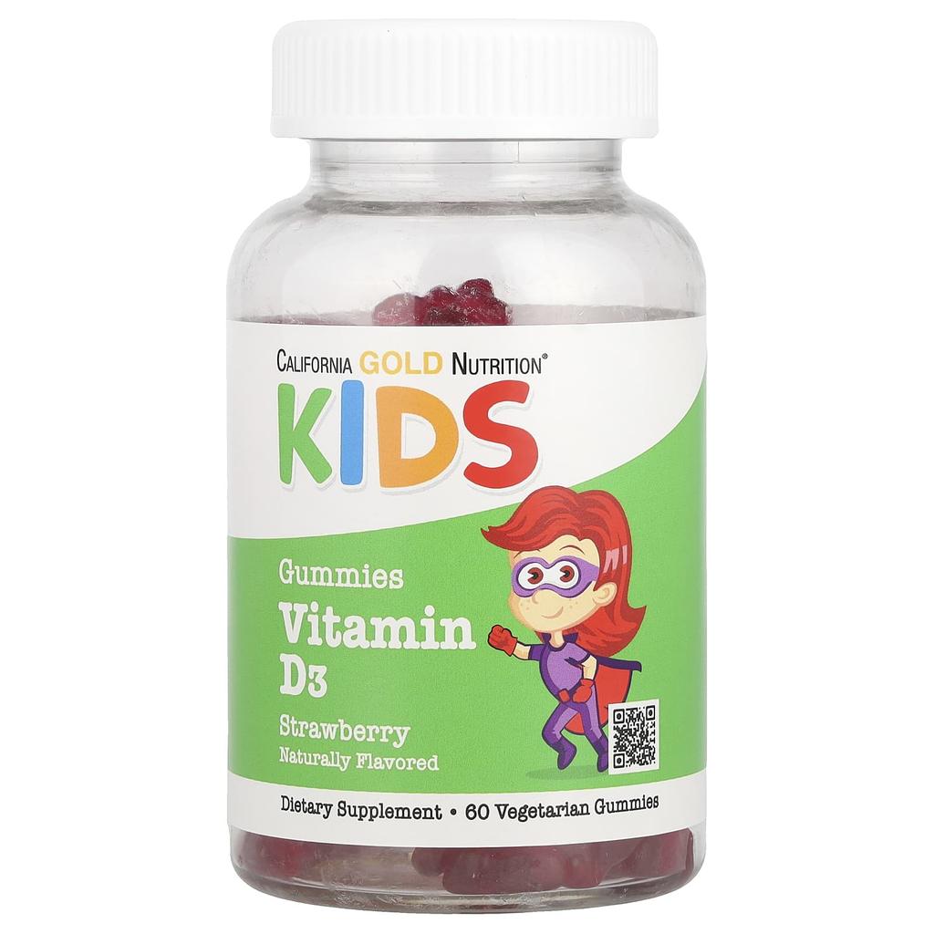California Gold Nutrition Children's Vitamin D3, Gelatin Free, Natural Strawberry Flavor, 60 Vegan Gummies