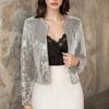 Spring and Autumn New Trendy Round Neck Long Sleeve Sequined Short Casual Versatile Solid Color Jacket