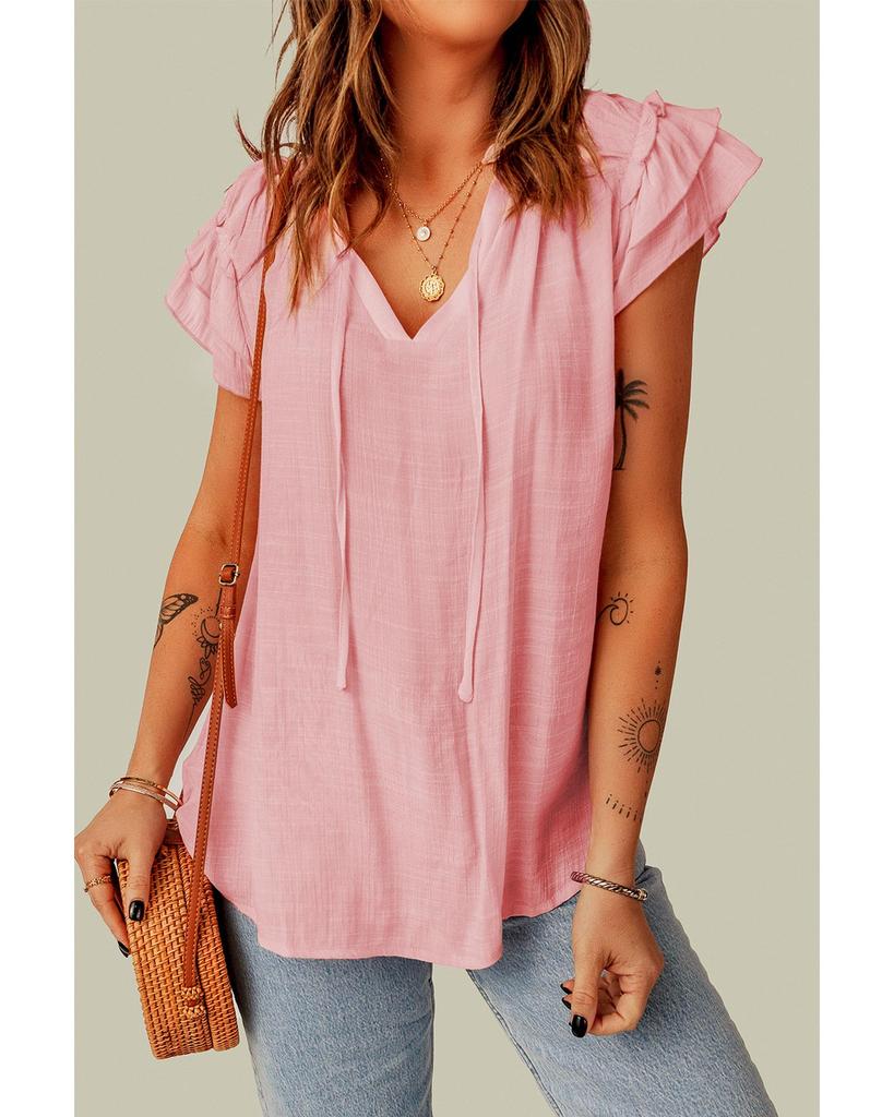 Azura Exchange Топ с V-образным вырезом и оборками на завязках