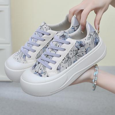 Женские повседневные кроссовки на толстой платформе, легкие нескользящие кроссовки со шнуровкой, спортивная обувь из искусственной кожи для ходьбы для женщин, удобные кроссовки