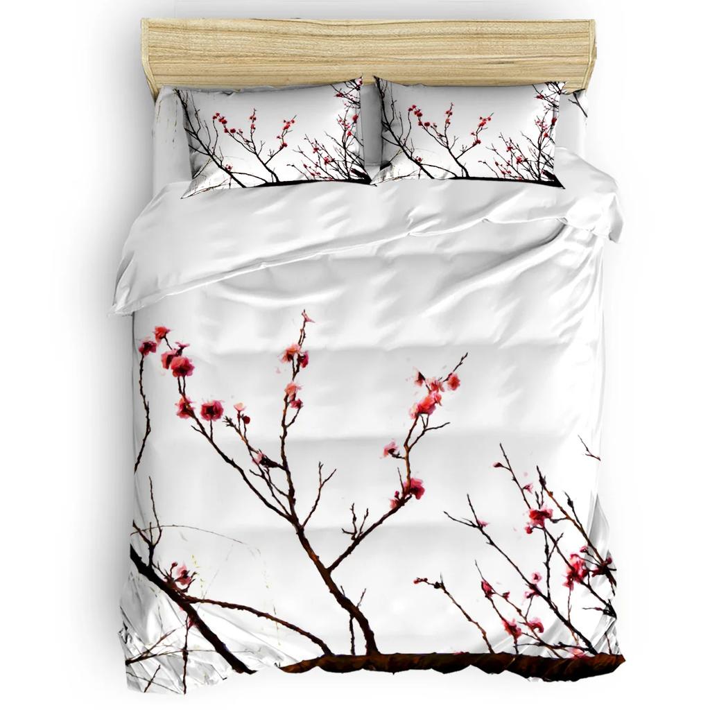 Комплект постельного белья нежно-розового цвета, ветка сакуры с цветами вишни, нежная японская весна, декоративный комплект постельного белья из 3 предметов, размер King Size