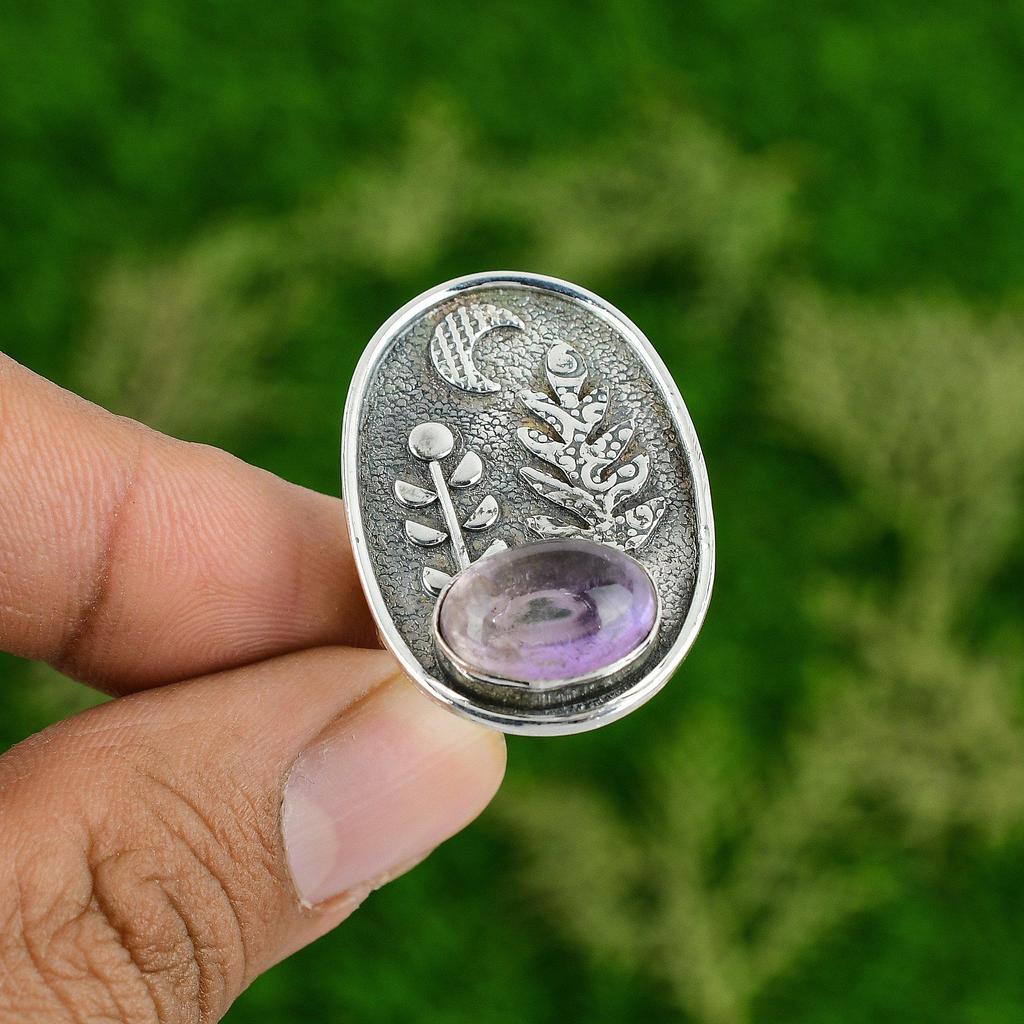 Gift For Her 925 Silver Natural African Amethyst Stackable Adjustable Ring