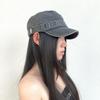 Washed Denim Flat Top Hat Rivet Cadet Cap Casual Peaked Cap  Streetwear