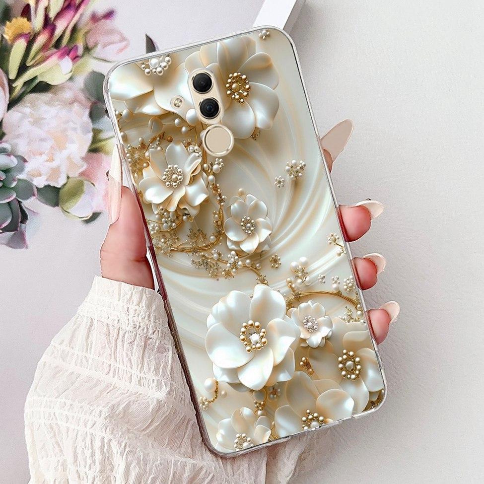 Clear For Huawei Mate 20Lite SNE-LX3 INE-LX2 Back Cover For Huawei Mate 20 Lite Case Cute Cartoon Cat Luxury Flowers Funny Funda