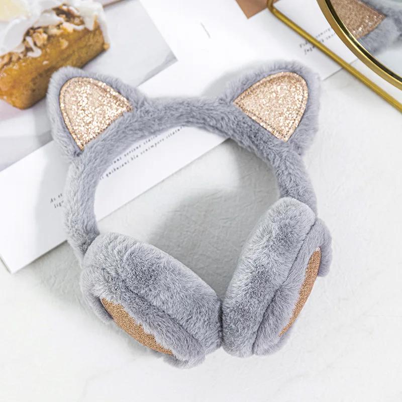 1PC Fashion Solid Earflap Cute Glitter Cat Ear Earmuff Soft Plush Warmer Winter Warm for Women Men Outdoor Cold Protection
