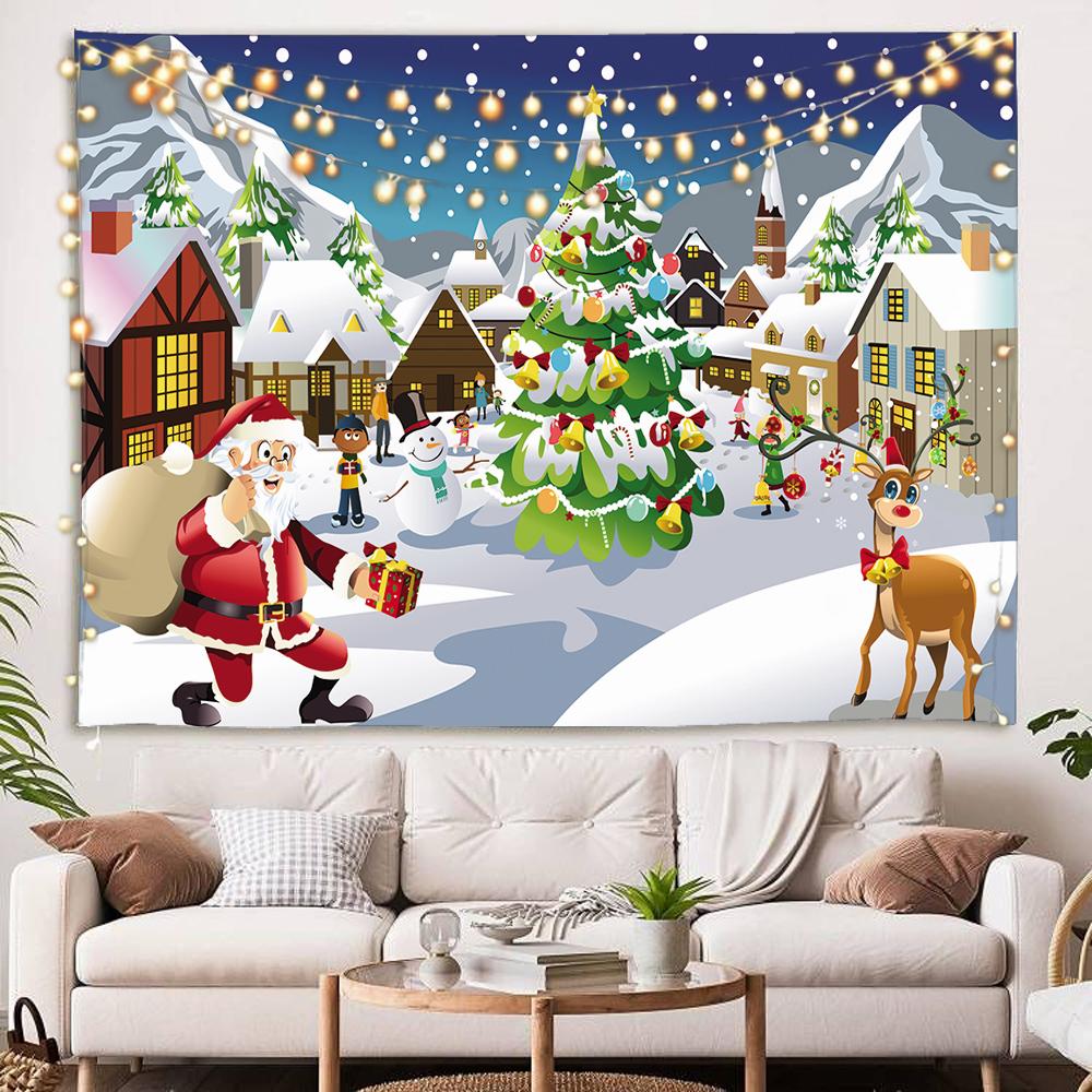 Home Decoration Happy Christmas Scene Christmas Tree Fireplace Candle Tapestry Bedroom Living Room Dormitory Wall Decoration