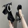 French Style Girl Mary Jane Thick Heels Pearl Buckle Strap Single Shoes Lolita Shoes