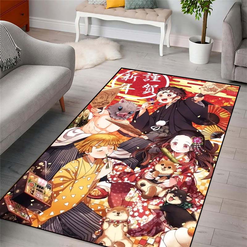 Demon Slayer Art Print Floor Mat Living Room Game Room Carpet Camping Picnic Mat Doormat Floor Mats Anime Room Decor Area Rug