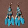 Bohemian Long Feather Dangle Earrings For Women Beach Chain Tassel Drop Earrings Wedding Bride Jewelry Girl Gift